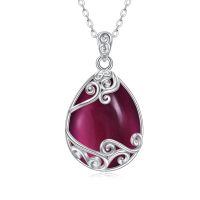 wholesale 925 Sterling Silver Filigree Teardrop Pendant Necklace for Women-U-Amethyst teardrop necklace