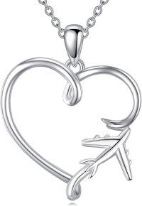 wholesale 925 Sterling Silver Heart Airplane Necklace for Women Flight Attendant Gifts-heart