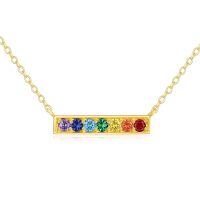 wholesale 14k Gold Rainbow Bar Necklace Multicolor Cz Stone Horizontal Pendant Chain-Chakra