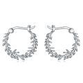 wholesale 925 Sterling Silver Leaf Design Huggie Hoop Earrings - Bohemian Style  for Women-0-0