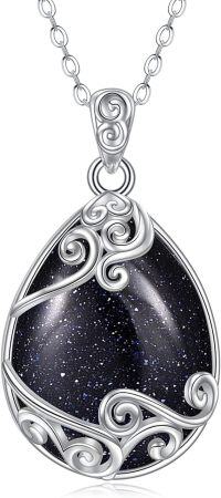 wholesale Sterling Silver Moonstone Filigree Teardrop Pendant Necklace for Women-FF-Blue Sandstone Filigree Necklace
