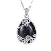 wholesale 925 Sterling Silver Filigree Teardrop Pendant Necklace for Women-FF-Blue Sandstone Filigree Necklace