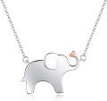 wholesale 925 Sterling Silver Elephant with Pink Heart Charm Pendant Necklace for Women and Girls - 36cm Chain Length-0-0