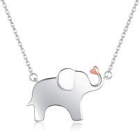 wholesale 925 Sterling Silver Elephant with Pink Heart Charm Pendant Necklace for Women and Girls - 36cm Chain Length-Elephant
