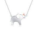 wholesale 925 Sterling Silver Elephant with Pink Heart Charm Pendant Necklace for Women and Girls - 36cm Chain Length-0-0