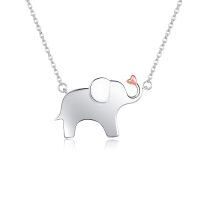 wholesale 925 Sterling Silver Elephant with Pink Heart Charm Pendant Necklace for Women and Girls - 36cm Chain Length-Elephant