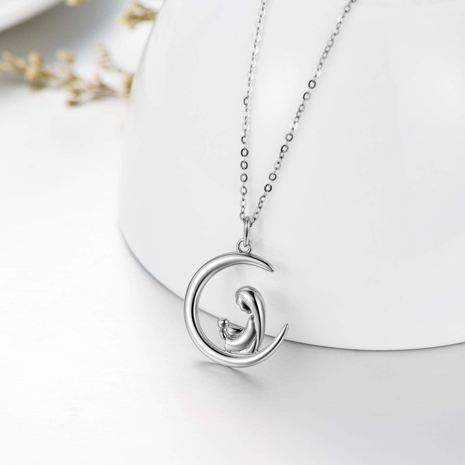 wholesale 14K Gold  Mother and Child in Crescent Moon Pendant Necklace Gift for Women-0-2
