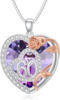 wholesale 925 Sterling Silver Purple Crystal Heart Pendant with Rose Gold Plated Number 60 Birthstone  for Mother's Day/Women/Girls/Grandma/Mom/Daughter/Birthday Present-0-0