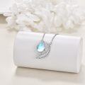 wholesale 925 Sterling Silver Angel Wing Teardrop Pendant Necklace with Blue Moonstone and Feather Design for Women Girls  48cm Chain Length-0-3