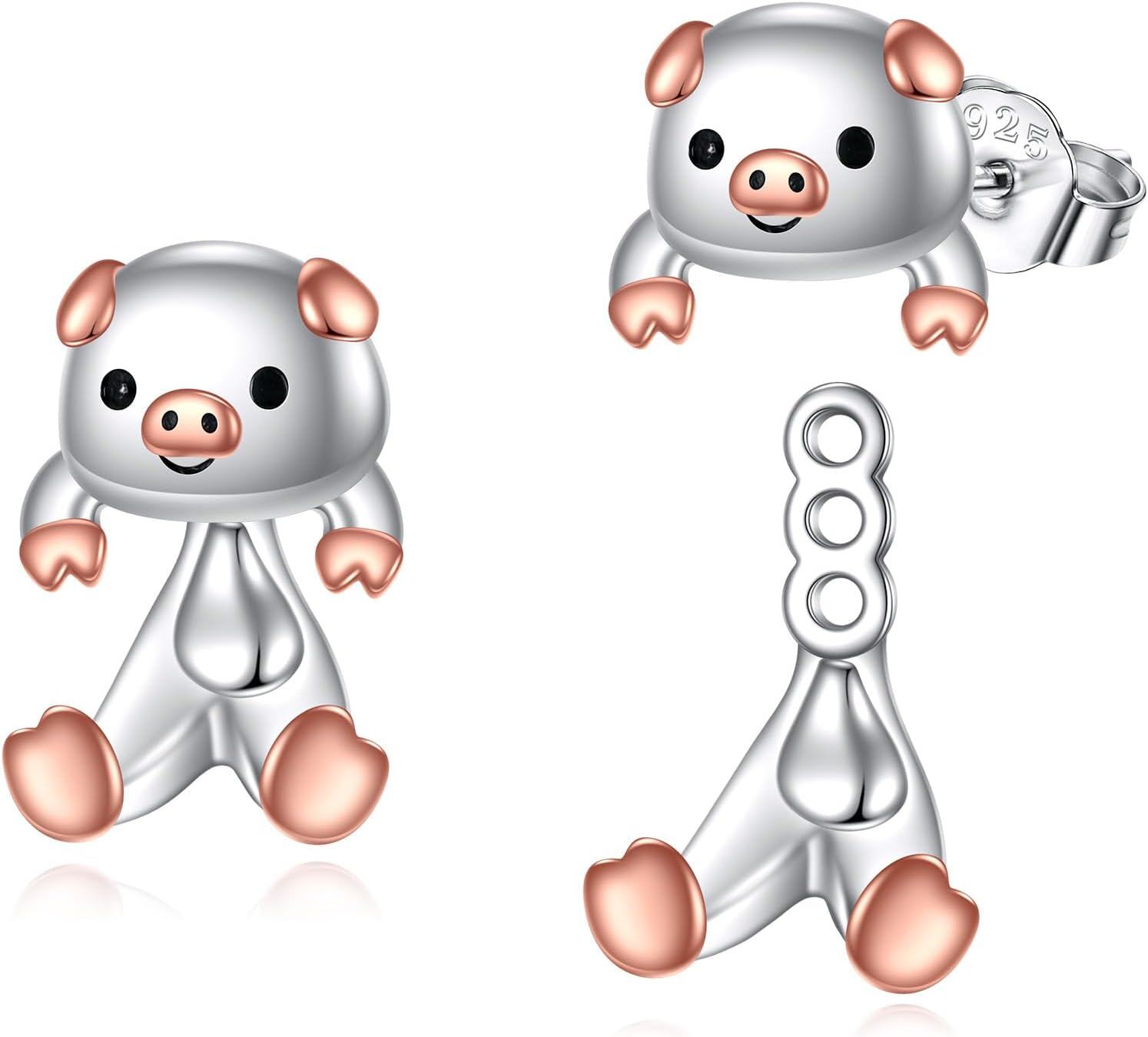Sterling Silver Hypoallergenic Black Cat Dog Hippo Stud Earrings for Women-Pig Stud Earrings