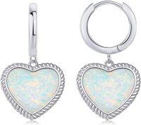 wholesale Sterling Silver Gemstone Heart Huggie Earrings for Women-Opal-Oct.