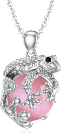 wholesale 925 Sterling Silver Moonstone Frog Necklace - 19mm Pink Opal Pendant, 18-20 Adjustable Chain, Hypoallergenic Gift for Women-Pink Opal