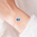 wholesale 925 Sterling Silver Blue Heart-Shaped Crystal Starfish & Turtle Charm Bracelet for Women - Adjustable Ocean -0-2