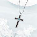wholesale 925 Sterling Silver Cross with Turquoise and Wooden Inlay Pendant Necklace -0-2