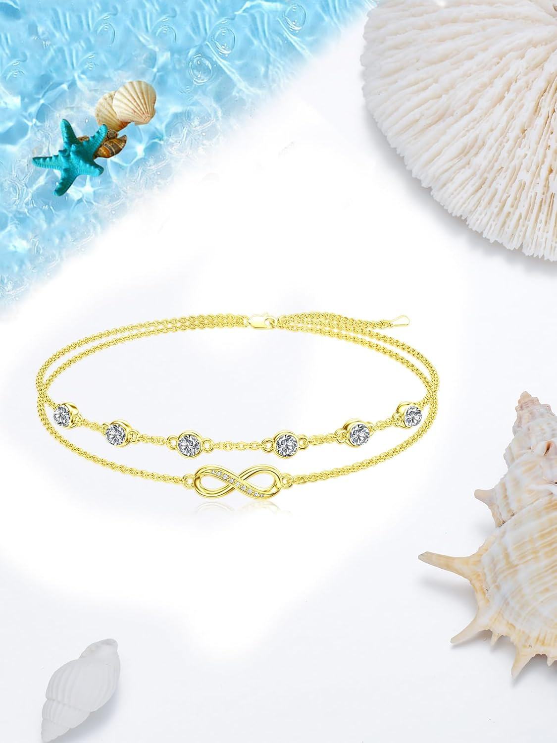 wholesale 925 Sterling Silver Birthstone Women s Anklet Bracelets Infinity Butterfly Evil Eye Turtle Pineapple Starfish Heart-0-3