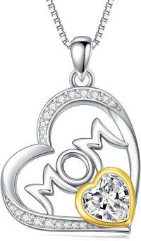 wholesale 925 Sterling Silver Gold Heart Mom Necklace with Synthetic Birthstone Pendant-April - Created Diamond