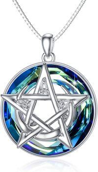 wholesale 925 Sterling Silver Blue ABALONE Shell Crystals Star Moon Phase Pendant Necklaces for Women Girls s 45cm Chain Length-Crystal-B