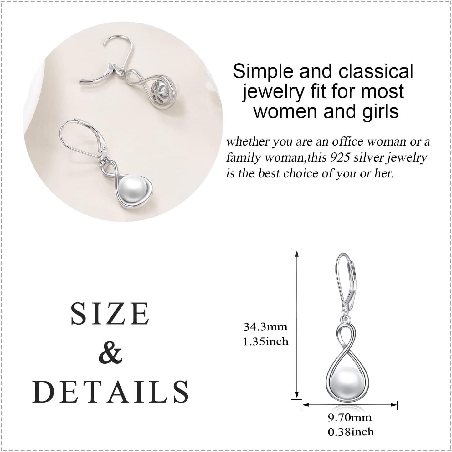 wholesale 925 Sterling Silver Infinity Pearl Leverback Earrings-0-4