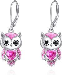 wholesale 925 Sterling Silver Birthstone Owl Dangle Earrings for Women Christmas Gifts-10-October
