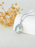 wholesale 925 Sterling Silver Teardrop Blue Agate Sunflower Pendant Necklace for Women-0-4