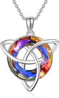 wholesale 925 Sterling Silver Rainbow Crystal Celtic Knot Trinity Pendant Necklace-Blue Trinity