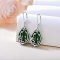 wholesale 14K Gold Plated Sterling Silver Round Natural Jade Earrings for Women-0-7