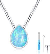 wholesale 925 Sterling Silver Teardrop Opal Cremation Keepsake Jewelry Box Funnel Set for Ashes Memorial Urn Holder Pendant Necklace Gift for Women and Men-Blue Opal