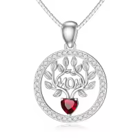 wholesale 925 Sterling Silver 12 Birthstones Tree of Life Necklace for Mom-Simulated Garnet-Jan.