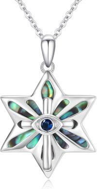 wholesale 925 Sterling Silver Evil Eye Abalone Shell Star Pendant Necklace Judaica Gifts for Women-Abalone shell Star of David Necklace