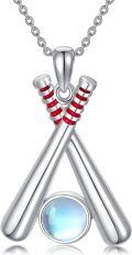 wholesale 925 Sterling Silver Moonstone Crossed Baseball Bats Pendant Necklace for Women Sport Gifts-0-0