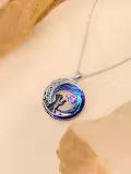TOUPOP Sterling Silver & Birthstone Black Cat Celtic Moon Necklace-0-3