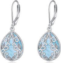 wholesale 925 Sterling Silver Peridot Pink Opal Larimar Black Onyx Lapis Lazuli Filigree Teardrop Earrings-Larimar earrings