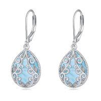 wholesale 925 Sterling Silver Peridot Pink Opal Larimar Black Onyx Lapis Lazuli Filigree Teardrop Earrings-Larimar earrings