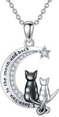 wholesale TOUPOP Cat Necklace For Women 1/2/3 Cats 925 Sterling Silver Engraved Cat On The Moon Pendant Birthday Anniversary Holiday Gift For Cat Lovers -0-0
