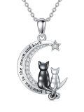 TOUPOP Sterling Silver Engraved Cat On The Moon Pendant 1/2/3 Cats Gift-0-0