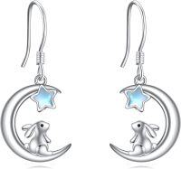 wholesale 925 Sterling Silver Rabbit on the Moon Star Dangle Drop Earrings for Women-moon rabbit