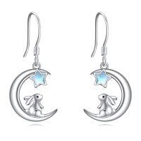 wholesale 925 Sterling Silver Rabbit on the Moon Star Dangle Drop Earrings for Women-moon rabbit