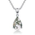 wholesale 925 Sterling Silver Teardrop Moss Agate Pendant Necklace with Chain - Length: Adjustable from 46cm to 73cm-0-0