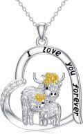 wholesale 925 Sterling Silver Highland Cow Family Love Forever Heart Pendant Necklace-0-0