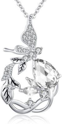 wholesale 925 Sterling Silver Crystal Red Butterfly Vine Birthstone Necklace for Women-White April