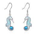 wholesale 925 Sterling Silver Seahorse Blue Enamel Turquoise Drop Earrings For Women-0-0