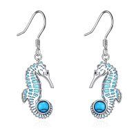 wholesale 925 Sterling Silver Seahorse Blue Enamel Turquoise Drop Earrings For Women-Seahorse Dangle Earrings