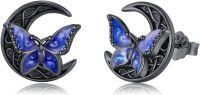 wholesale 925 Sterling Silver Blue Butterfly & Crescent Moon Stud Earrings - Celtic Irish  for Her-Black-1