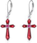 wholesale 925 Sterling Silver & Birthstone Cross Earrings for Women, Hypoallergenic Faith Jewelry Gift, 36.1mm-0-0