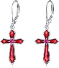 wholesale 925 Sterling Silver & Birthstone Cross Earrings for Women, Hypoallergenic Faith Jewelry Gift, 36.1mm-07-July