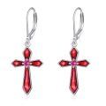 wholesale 925 Sterling Silver Red Enamel Cross Pink Cubic Zirconia Drop Earrings For Women-0-0