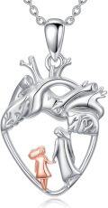 wholesale 925 Sterling Silver Anatomical Heart with Mother Daughter Pendant Necklace for Family Women Girls-0-0
