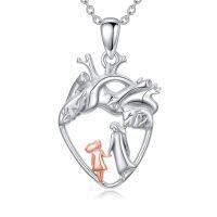 wholesale 925 Sterling Silver Anatomical Heart with Mother Daughter Pendant Necklace for Family Women Girls-Mother Daughter