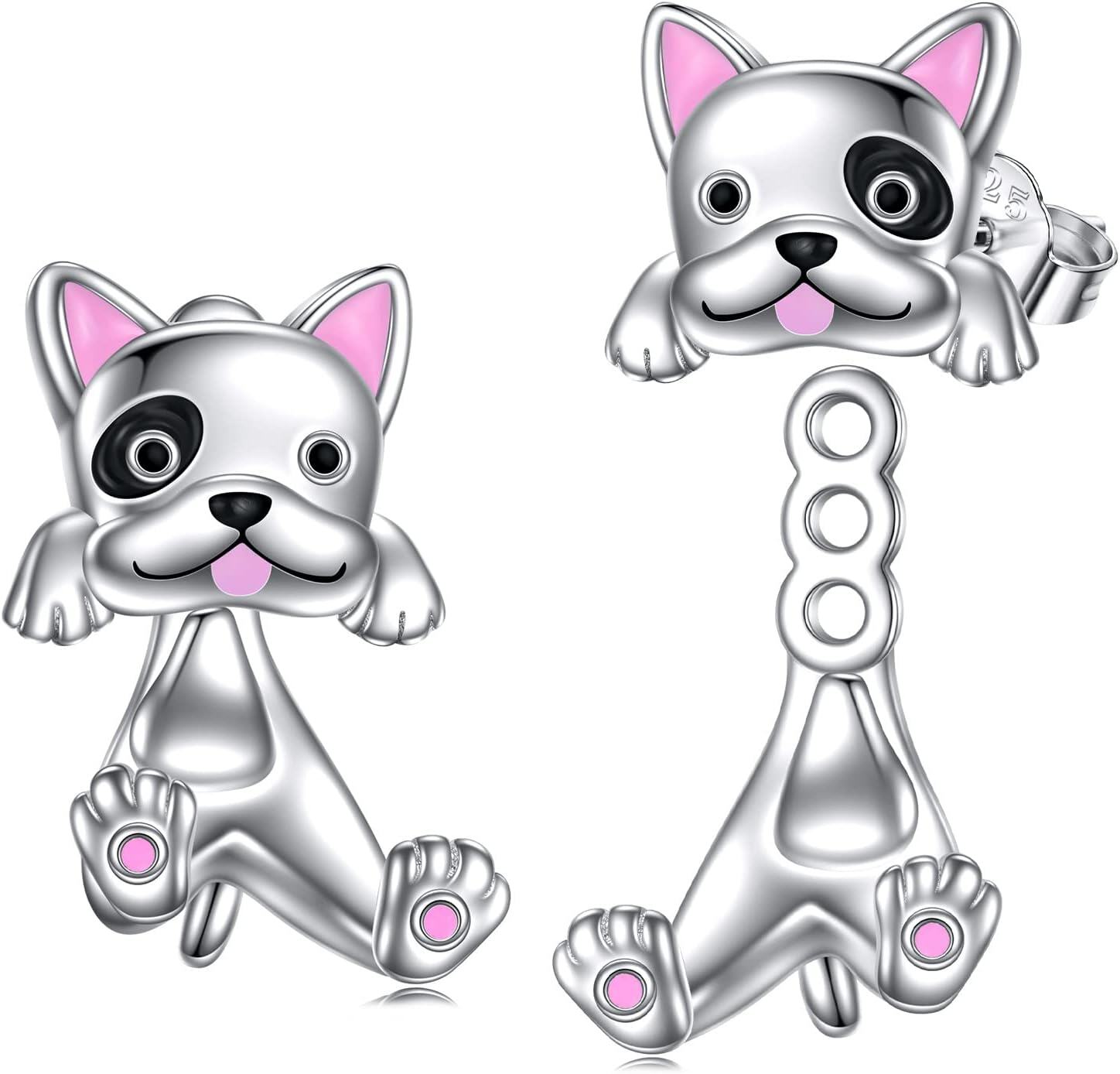 Sterling Silver Hypoallergenic Black Cat Dog Hippo Stud Earrings for Women-French Bulldog Stud Earrings