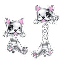 wholesale 925 Sterling Silver White Gold Plated Cute French Bulldog Drop Earrings Pink Enamel-French Bulldog Stud Earrings